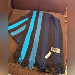 H&M Black, Teal & Navy Striped Knit Scarf